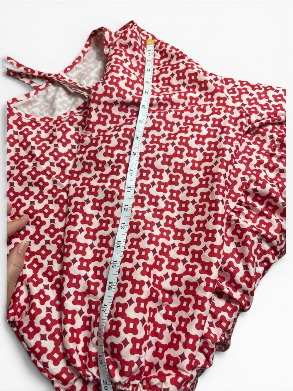 Boho Red & White Geometric Print Half-Sleeve Tiered Maxi Dress - Picture 7 of 8